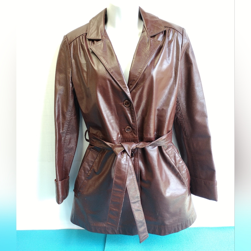 Sears The Fashion Place Leather Belted Jacket Trench Coat - Junior Size 10